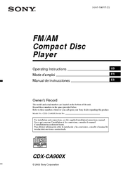 Sony CDX-CA900X - Fm/am Compact Disc Player Operating Instructions Manual