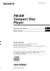 Sony CDX-F5505X - Fm/am Compact Disc Player Operating Instructions Manual