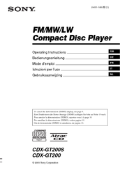 Sony CDX-GT200 - Fm/am Compact Disc Player Operating Instructions Manual