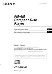 Sony CDX-SW200 - Fm/am Compact Disc Player Operating Instructions Manual