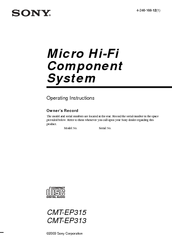 Sony CMT-EP313 - Micro Hi Fi Component System Operating Instructions Manual