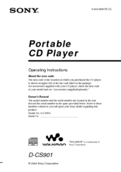 Sony D-CS901 - Portable Cd Player Operating Instructions Manual