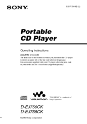 Sony D-EJ758CK - Portable Cd Player Operating Instructions Manual
