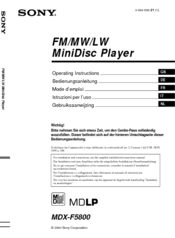 Sony MDX-F5800 Operating Instructions Manual