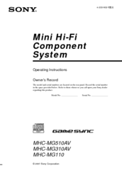 Sony MHC-MG110 - Mini Hi-fi Component System Operating Instructions Manual