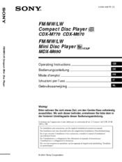 Sony CDX-M670  (XT-XM1) Operating Instructions Manual