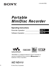 Sony MZ-NE410 Notes on installing & operating OpenMG Operating Instructions Manual