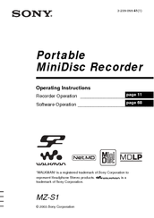 Sony walkman MZ-S1 Operating Instructions Manual