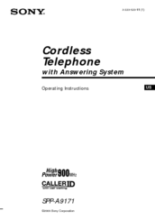 Sony SPP-A9171 - Cordless Telephone With Answering Machine Operating Instructions Manual