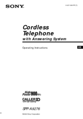 Sony SPP-A9276 - Cordless Telephone With Answering Machine Operating Instructions Manual