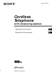 Sony SPP-A941 - Cordless Telephone With Answering System Operating Instructions Manual