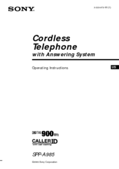 Sony SPP-A985 - Cordless Telephone With Answering System Operating Instructions Manual