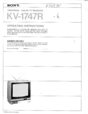 Sony KV-1747R - Trinitron Color Tv Receiver; 17 Operating Instructions Manual
