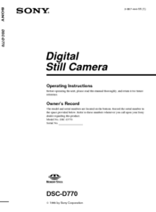 Sony DSC-D770 - Cyber-shot Digital Still Camera Operating Instructions Manual