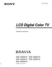 Sony BRAVIA KDL-23S2010 Operating Instructions Manual