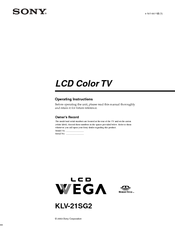 Sony WEGA KLV 21SG2 Operating Instructions Manual