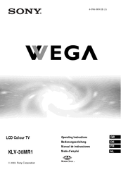 Sony WEGA KLV-30MR1 Operating Instructions Manual