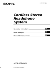 Sony MDR-IF540RK - Cordless Headphone Operating Instructions Manual