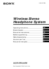 Sony MDR-RF430RK Operating Instructions Manual