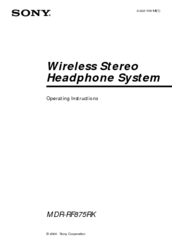 Sony MDR-RF875RK Operating Instructions Manual