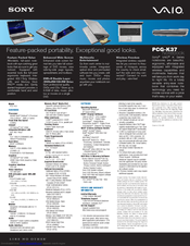 Sony PCG-K37 - VAIO - Mobile Pentium 4 3.2 GHz Specifications
