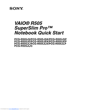 Sony VAIO PCG-R505JEP Quick Start Manual