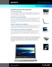 Sony VAIO VGN-FS630 Specification Sheet
