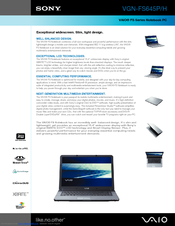 Sony VAIO VGN-FS645P Specification Sheet