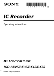 Sony ICD-SX25VTP - Icd Recorder With Voice Operating Instructions Manual