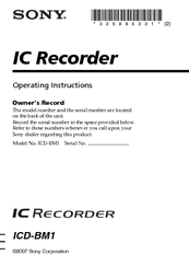 Sony ICD-BM1A - Memory Stick Media Digital Voice Recorder Operating Instructions Manual