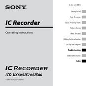 Sony ICD-UX70 - 1 GB Digital Voice Recorder Operating Instructions Manual