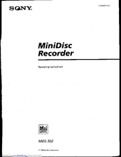Sony MDS-302 - Hi-fi Mini Disc Operating Instructions Manual