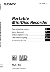 Sony MZ-R50 - MD Walkman MiniDisc Recorder Operating Instructions Manual