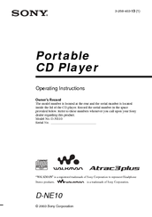 Sony Atrac CD Walkman D-NE10 Operating Instructions Manual