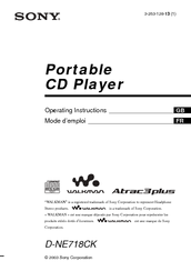 Sony D-NE718CK - Portable Cd Player Operating Instructions Manual