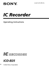 Sony ICD-B25 Operating Instructions  (primary manual) Operating Instructions Manual