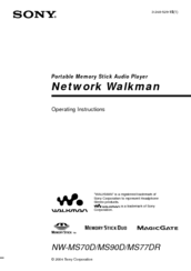Sony NW-MS70D - Network Walkman Operating Instructions Manual