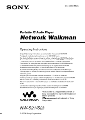 Sony NW-S23 - S2 Sports Network Walkman 256 MB Digital Player Operating Instructions Manual