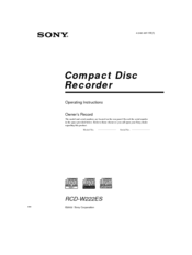Sony RCD-W222ES - Cd/cdr Recorder Operating Instructions Manual