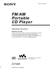 Sony Cd Walkman D-F200 Operating Instructions Manual