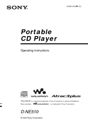 Sony D-NE510 ATRAC  Guide Operating Instructions Manual