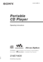 Sony D-NE718CK - Portable Cd Player Operating Instructions Manual