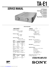 Sony TA-E1 Operating Instructions  (primary manual) Service Manual