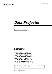 Sony VPL-FW41/FW41L Operating Instructions Manual