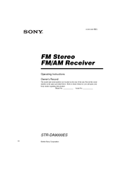 Sony STR-DA9000ES - Fm Stereo/fm-am Receiver Operating Instructions Manual