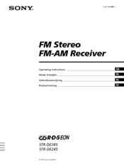 Sony STR-DE345 - Fm Stereo/fm-am Receiver Manuals | ManualsLib