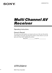 Sony STR-DG810 Operating Instructions Manual