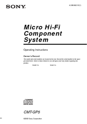 Sony CMT-GP5 - Micro Hi Fi Component System Operating Instructions Manual