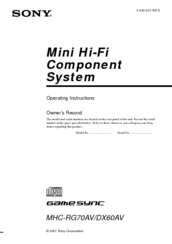 Sony MHC-RG70AV - Mini Hi-fi Component System Operating Instructions Manual