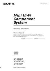 Sony MHC-F100 - Mini Hi Fi System Operating Instructions Manual